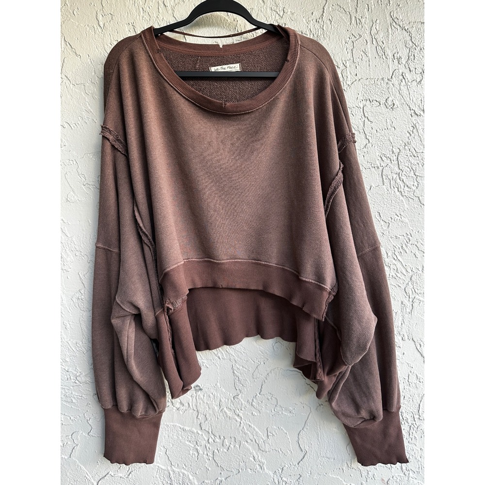 We The Free People Camden Brown Cropped Oversized Sweatshirt XL